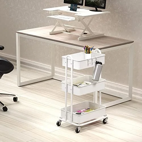 Simple Houseware 3-Tier Heavy Duty Metal Utility Rolling Cart - White