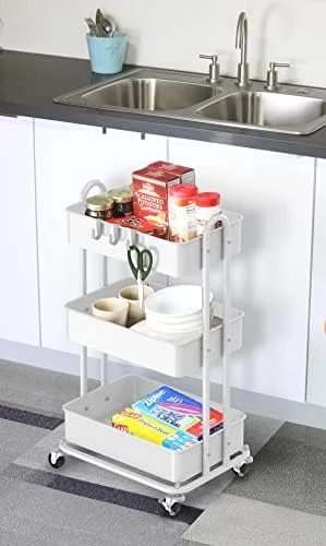 Simple Houseware 3-Tier Heavy Duty Metal Utility Rolling Cart - White