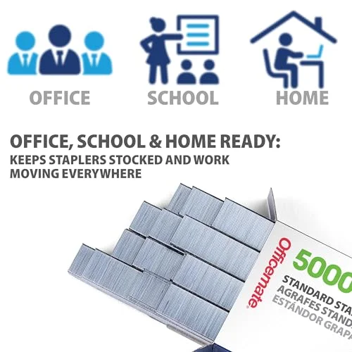 Officemate Standard Staples, 5 Boxes General Purpose Staple, 5000 Staples/Box (91925)