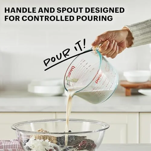 Pyrex Essentials (2-Pack) Glass Measuring Cups Set - (1 & 2 Cup) Measuring Cups For Prepping, Baking and Cooking, Preheated Oven, Dishwasher, Freezer