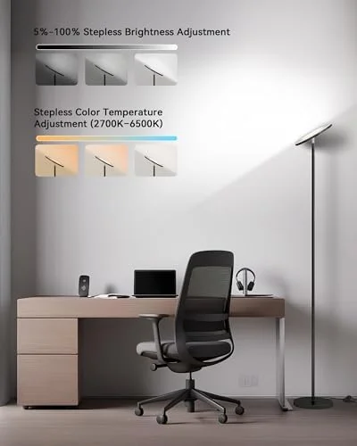 JOOFO LED Floor Lamp – Super Bright Torchiere with Remote & Foot Switch - Stepless Dimmable Tall Standing Lamp, 69" Modern Pole Light for Corner