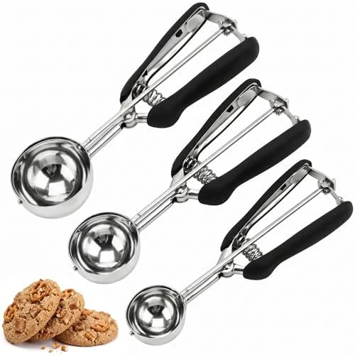 Cookie Scoop Set, 3Pcs Ice Cream Scoop, Cookie Scoops for Baking Set of 3, 18/8 Stainless Steel Cookie Scooper for Baking, Ice Cream Scooper with