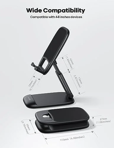 Lamicall Cell Phone Stand for Desk - [Height Adjustable] Foldable Mobile Phone Holder, Portable Stand for iPhone 17 16 15 14 13 12 11 Pro Max Plus