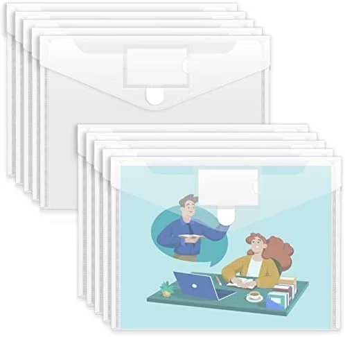 Sooez 10 Pack Plastic Envelopes File Folders - Clear Folder for Document US Letter A4 Size Poly Envelopes with Label Pockets for School Home Work