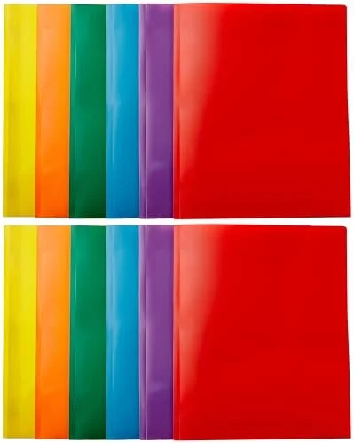 Amazon Basics Heavy Duty Plastic Folders with 2 Pockets for Documents - Letter Size Paper, School Supplies Organization, Assorted Colors, Pack of 12