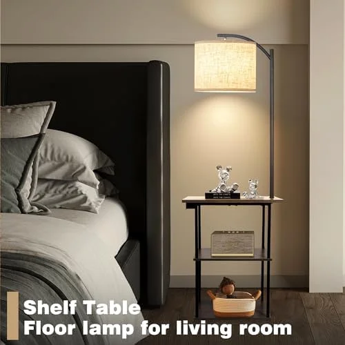 PESRAE Floor Lamp with Table, End Tables with Charging Station(USB & Type-C & AC Port), 3 Color Temperatures 9W LED Bulb, Modern Shelves Side Table