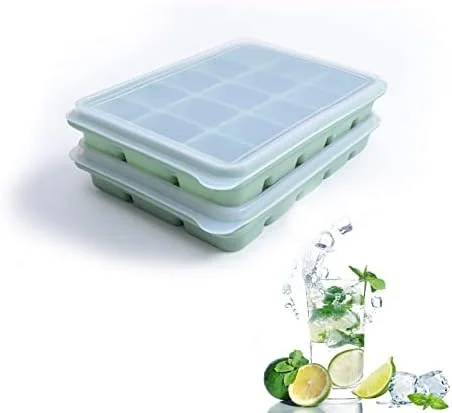 Ice Cube Trays Set of 2, Easy Release 15 Flexible Silicone Ice Cube Molds with Removable Lid Reusable Freezer Ice Trays Stackable for Whiskey, Baby