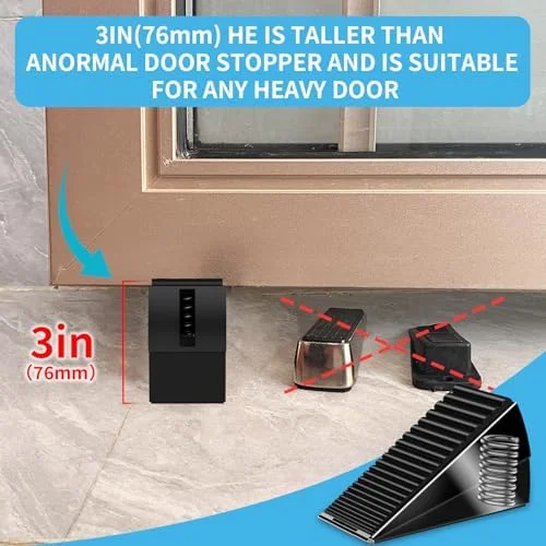AIMAXINKE Door Stoppers for Bottom of Door- Large Spring Heavy Duty Door Stop Wedge - 3'' High Adjustable Metal Tall Doorstop, Strongest Rubber Grip