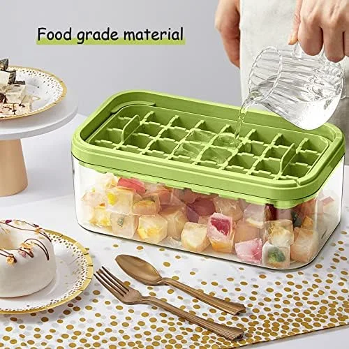 Ice Cube Tray with Lid and Bin - 2 Pack Ice Cube Trays for Freezer, 64 Pcs Ice Cube Mold, Press Button Easy Release Ice Tray, Small Ice Cubes Maker