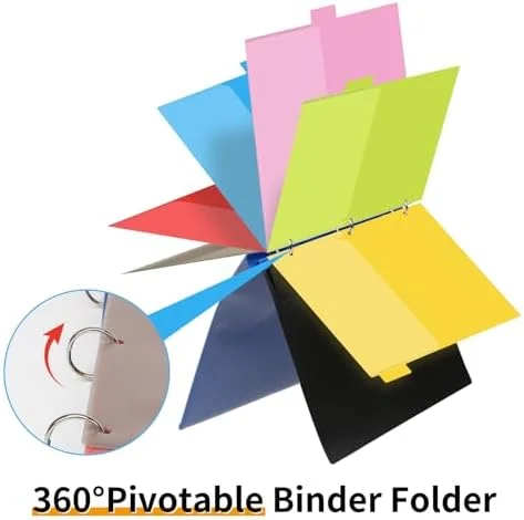 360° Pivotable Project Organizer Binder, 2 Pack Upgraded 3 Ring Binder with Colored Tab Dividers with Pockets, Customizable Cover Multi Pocket Folder