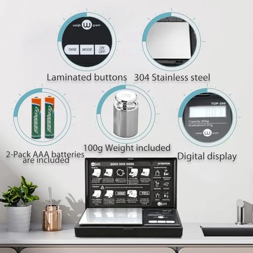 Weigh Gram 200g Digital Pocket Gram Scale 0.01g Accuracy, 200g x 0.01g Mini Digital Grams Scale, Small Food Scale, Jewelry Scale, Ounces Grains Scale