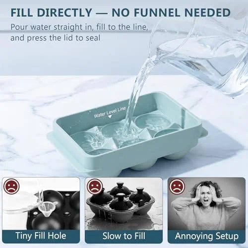 WIBIMEN Large Ice Cube Molds - Big Round Whiskey Ice Cube Trays for Freezer, Easy to Fill & Release, Whiskey Bourbon Cocktail(1.9In*6 Balls- Blue/2