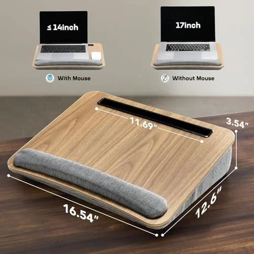 HUANUO Laptop Lap Desk - Portable Lap Desk with Pillow Cushion - Fits up to 15.6 inch Laptop, with Anti-Slip Strip & Storage Function for Home Office