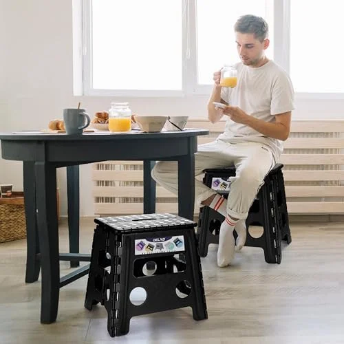 Delxo Folding Step Stool, 13 inch Non-Slip Foldable Stools Up to 300 LBS, Step Stool with Handle, Lightweight for Kitchen, Bathroom, Bedroom, Garden