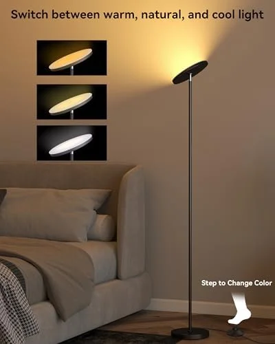 JOOFO LED Floor Lamp – Super Bright Torchiere with Remote & Foot Switch - Stepless Dimmable Tall Standing Lamp, 69" Modern Pole Light for Corner