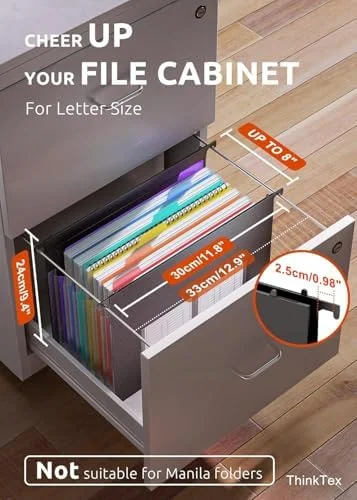 ThinkTex Plastic Expanding Hanging File Folders, 7 Innovative 1.2" Accordian Pockets, Large Capacity, Multi-Color Tabs, Letter Size for Filing
