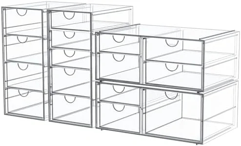 caktraie Makeup Organizer Storage With 16 Drawers - 4 Pcs Desktop Office Supplies, Desk Organizers, Clear Accessories, Dustproof Storage Drawer and