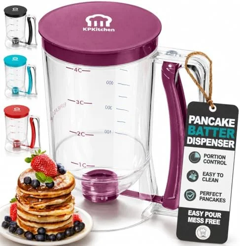 KPKitchen Pancake Batter Dispenser - Kitchen Must Have Tool for Perfect Pancakes, Cupcake, Waffle, Muffin Mix, Cake & Crepe - Baking Supplies for