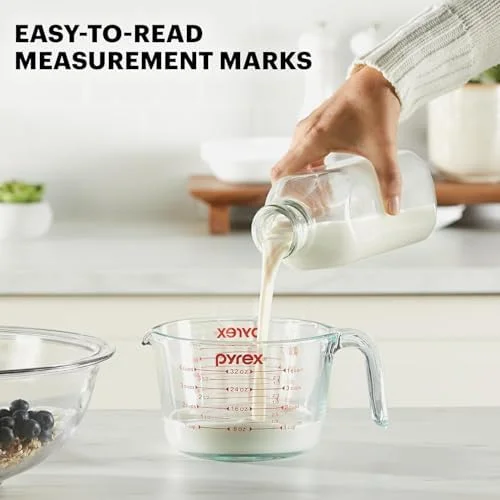 Pyrex Essentials (2-Pack) Glass Measuring Cups Set - (1 & 2 Cup) Measuring Cups For Prepping, Baking and Cooking, Preheated Oven, Dishwasher, Freezer