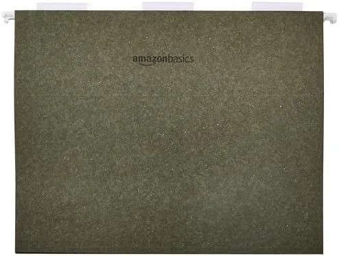 Amazon Basics Hanging File Folders for Documents, Letter Size, 1/5-Cut Adjustable Tabs, Standard Green, 75 Count per Box