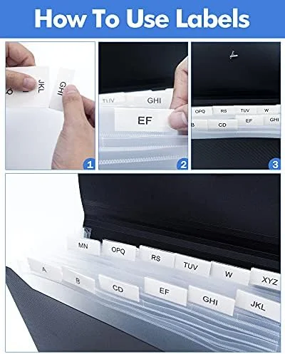 Expanding File Folder with Tabs - 13 Pockets File Organizer Accordion File Holder ，with Elastic Buckles Closure, A4 Paper Document Organizer for Home