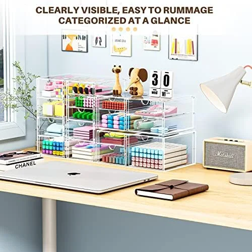 caktraie Makeup Organizer Storage With 16 Drawers - 4 Pcs Desktop Office Supplies, Desk Organizers, Clear Accessories, Dustproof Storage Drawer and