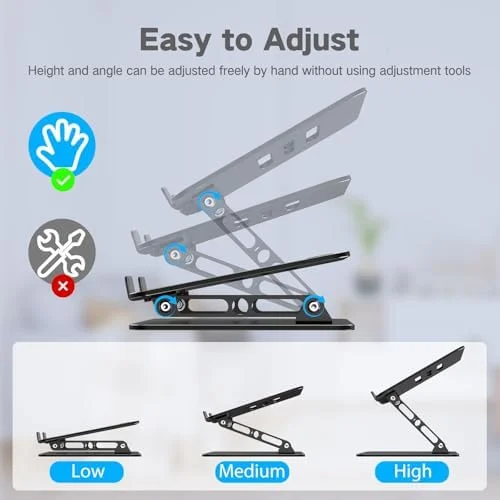 Adjustable Laptop Stand for Desk, Metal Foldable Laptop Riser Holder, Portable Desktop Book Stands, Ventilated Cooling Computer Notebook Stand