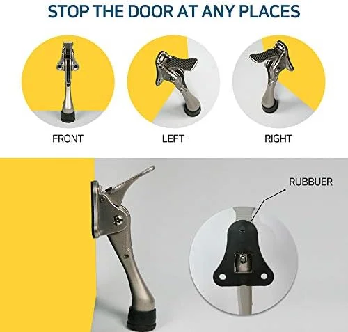 One Touch Kickdown Door Stopper - Door Holder, Heavy Duty Door Stops, Bottom of Door, Height-Adjustable Rubber Tips by HASHI (Satin Nickel 4 inch x