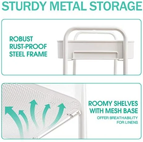 TOOLF 3-Tier Rolling Cart - Metal Utility Storage Organizer with Lockable Wheels, 33 lbs Per Shelf, Tool-Free 5-Min Assembly, for Kitchen Bathroom