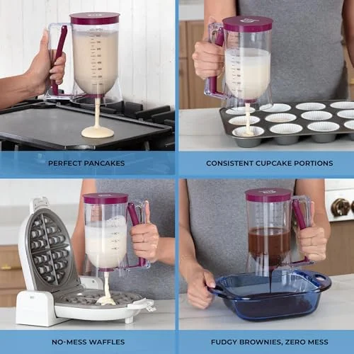KPKitchen Pancake Batter Dispenser - Kitchen Must Have Tool for Perfect Pancakes, Cupcake, Waffle, Muffin Mix, Cake & Crepe - Baking Supplies for