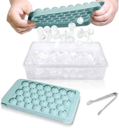 WIBIMEN Ice Cube Tray with Lid and Bin - Round Ice Trays for Freezer with Lid - Ice Cube Trays for Freezer with Ice Container (1"-2PACK Blue)