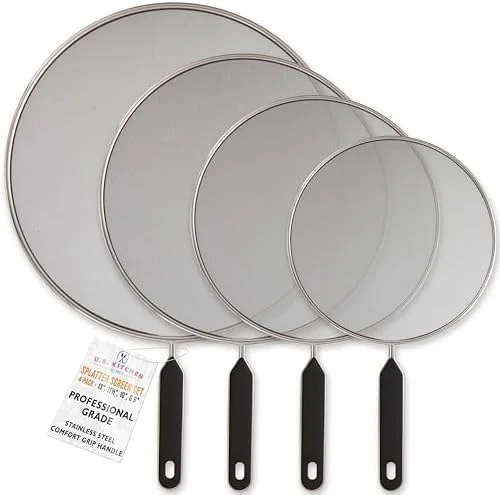 U.S. Kitchen Supply 4-Piece Stainless Steel Splatter Guard Set (13", 11.5", 10", 8”) Fine Mesh Cover, Grease & Oil, Splatter Screen for Frying Pan