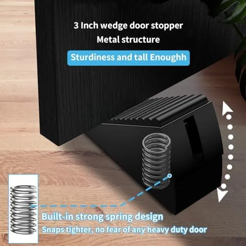 AIMAXINKE Door Stoppers for Bottom of Door- Large Spring Heavy Duty Door Stop Wedge - 3'' High Adjustable Metal Tall Doorstop, Strongest Rubber Grip