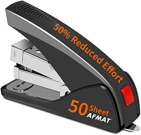 AFMAT Stapler for Desk, 50 Sheet Effortless Desktop Stapler Staple with One Finger, Portable Ergonomic Handheld Staplers Heavy Duty, Built-in