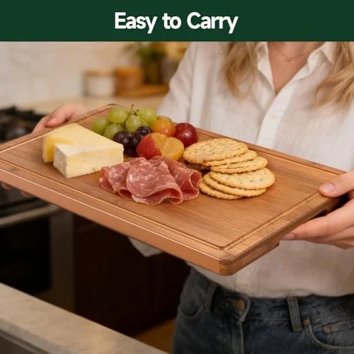 3-Piece Set Bamboo Cutting Board for Kitchen - Crack-Resistant Wood Chopping Boards with Deep Juice Grooves, Pre-Oiled Butcher Block for Meat