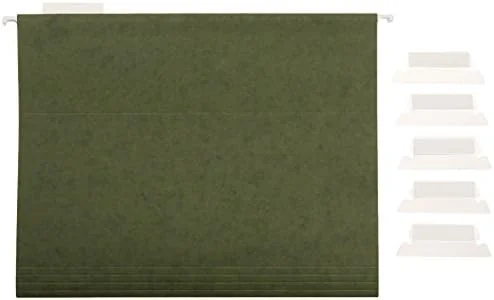 Amazon Basics Hanging File Folders with Adjustable Tabs - Sturdy Expandable Document Organizer, Letter Size 8.5x11 inch, Green, 25-Pack