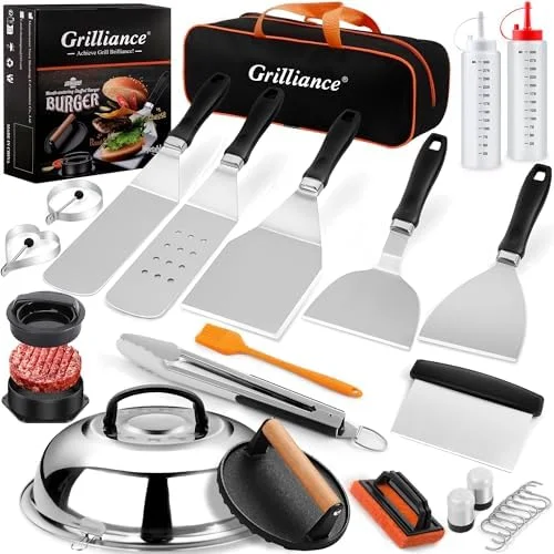 Grilliance 27pcs Griddle Accessories Kit for Blackstone, Professional Hibachi Flat Top Grill Tools, Enlarged Spatula Gift Set with Basting