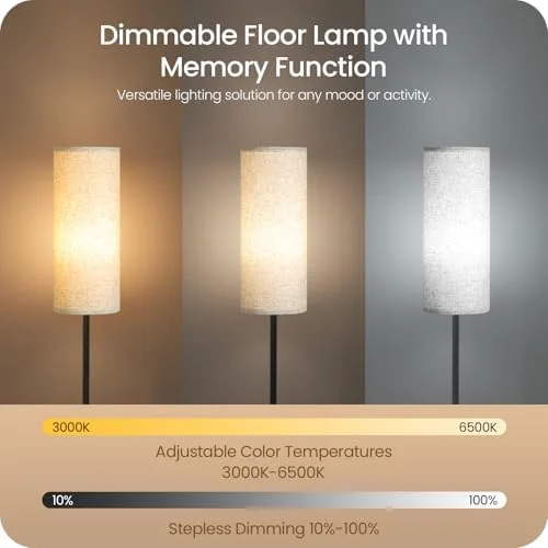 64.4” Dimmable Floor Lamp for Living Room with Remote and Foot Switch - Modern Standing Tall Lamp, Corner Floor Lamp for Bedroom, 10W 900LM LED Bulb
