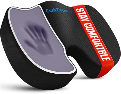 CushZone Seat Cushion - Memory Foam Office Chair Cushion for Sciatica - Tailbone & Back Pain Relief - Orthopedic Coccyx Pillow for Car, Airplane