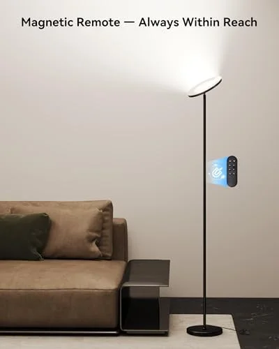 JOOFO LED Floor Lamp – Super Bright Torchiere with Remote & Foot Switch - Stepless Dimmable Tall Standing Lamp, 69" Modern Pole Light for Corner