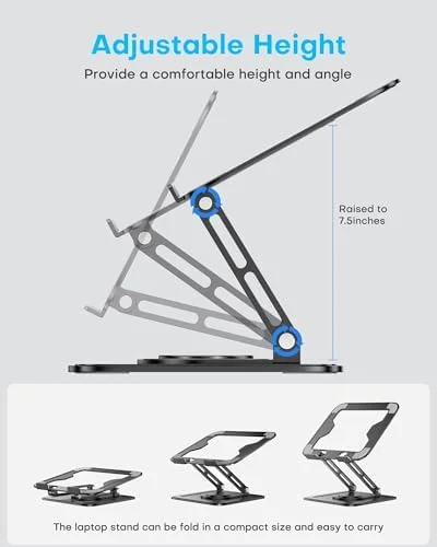 LOXP Adjustable Laptop Stand - Computer Stand with 360 Rotating Base, Ergonomic Laptop Riser Mount for Desk Foldable Protable Computer Desk Fits with