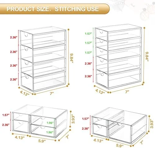 caktraie Makeup Organizer Storage With 16 Drawers - 4 Pcs Desktop Office Supplies, Desk Organizers, Clear Accessories, Dustproof Storage Drawer and