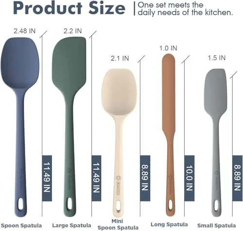 ChefAide 5 Pieces Silicone Spatula Set, Food Grade Rubber Spatula, Upgrade Strong Handle with Ergonomic Grip, Heat Resistant Up to 600°F for Nonstick