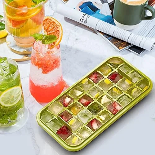 Ice Cube Tray with Lid and Bin - 2 Pack Ice Cube Trays for Freezer, 64 Pcs Ice Cube Mold, Press Button Easy Release Ice Tray, Small Ice Cubes Maker