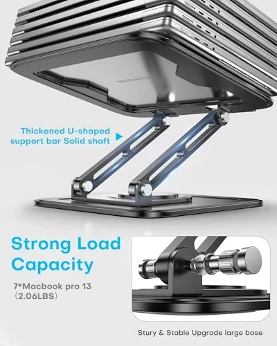 LOXP Adjustable Laptop Stand - Computer Stand with 360 Rotating Base, Ergonomic Laptop Riser Mount for Desk Foldable Protable Computer Desk Fits with
