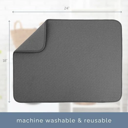 S&T INC. Dish Drying Mat XL, 18” x 24”, Absorbent Microfiber Kitchen Counter Mat, Dish Drying Pad for Dishes, Utensils, Pots and Pans, Extra Large