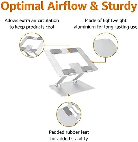Amazon Basics Sturdy and Portable Ergonomic Laptop Stand for Desk, Height Adjustable Riser with Ventilated Cooling, Foldable, Fits all Laptops up to