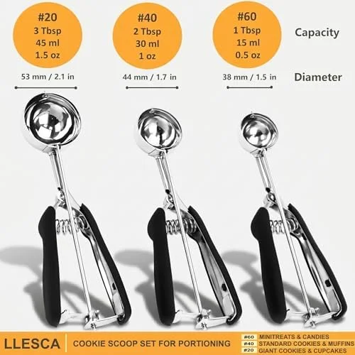 Cookie Scoop Set, 3Pcs Ice Cream Scoop, Cookie Scoops for Baking Set of 3, 18/8 Stainless Steel Cookie Scooper for Baking, Ice Cream Scooper with
