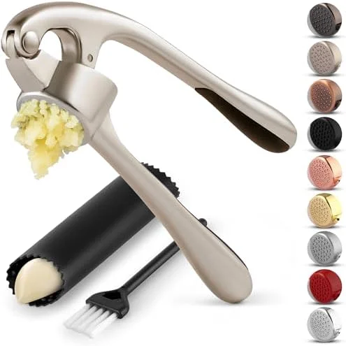 Zulay Kitchen Premium Garlic Press Set - Rust Proof Professional Garlic Mincer Tool - Easy-Squeeze - Easy-Clean with Soft, Ergonomic Handle - Silicone