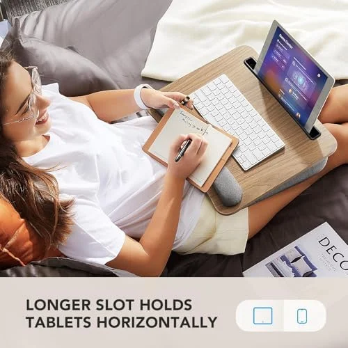 HUANUO Laptop Lap Desk - Portable Lap Desk with Pillow Cushion - Fits up to 15.6 inch Laptop, with Anti-Slip Strip & Storage Function for Home Office